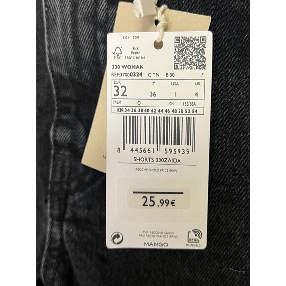 Womens Black Denim Shorts Size 1 Mango MNG Zaida Straight High Waist Summer - Picture 6 of 7
